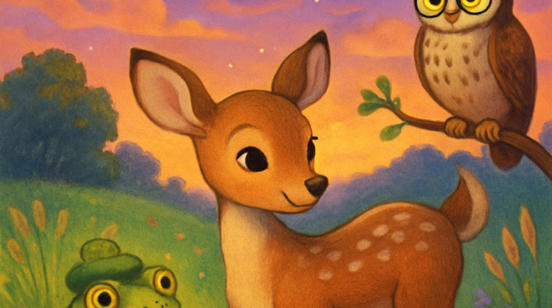 The Deer in the Meadow at Dusk