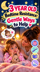 Parent giving a toddler a reassuring cuddle beside a neatly prepared bed